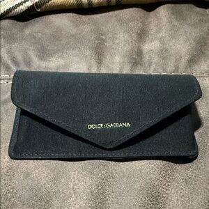 Dolce & Gabbana Black Envelope Clutch eyeglasses case with glasses.
